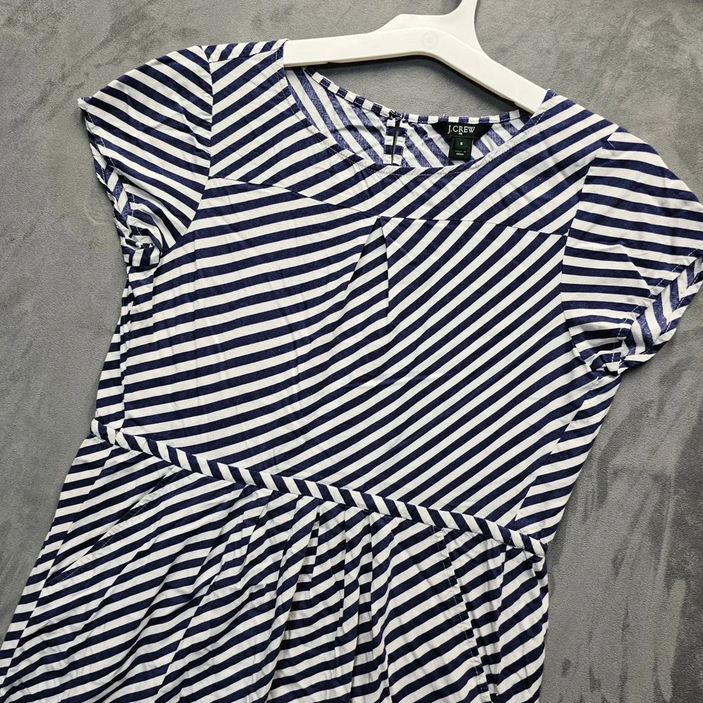 J.CREW Womens Navy Blue White Striped Viscose Mini Dress Pockets Size 6 68389